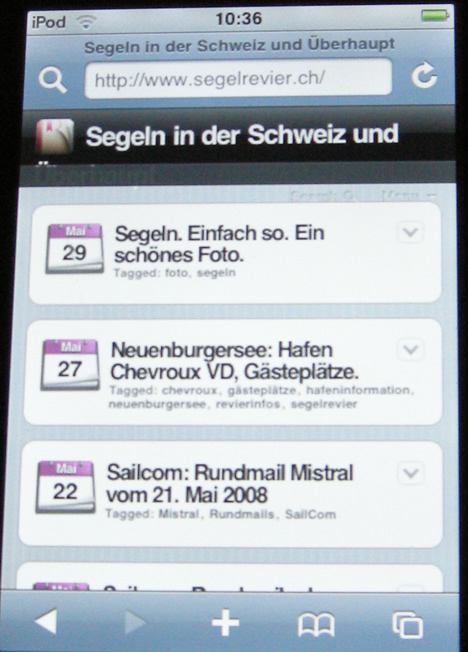 segeln-iphone-ipod Segelrevier.ch auf einem iPod Touch.