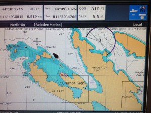 Nur raus da: Plot unseres Aufbruchs aus der Pantera Bucht an der Nordspitze von Dugi Otok.