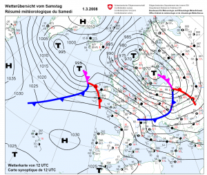 Eine Wetterkarte mit schönen Tiefdrucksystemen