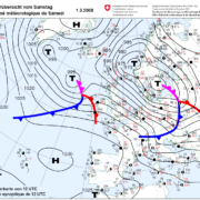 Eine Wetterkarte mit schönen Tiefdrucksystemen
